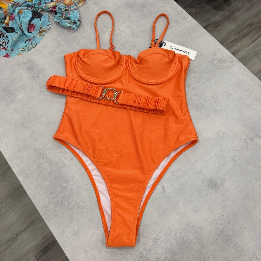 Commense Vibrant Orange Swimwear with Belt